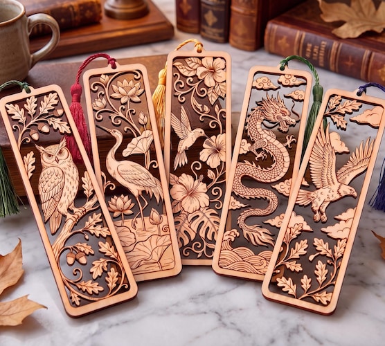 Laser Cut Bookmark SVG Bundle (Animals) — Dragon, Owl & Crane Designs for Glowforge