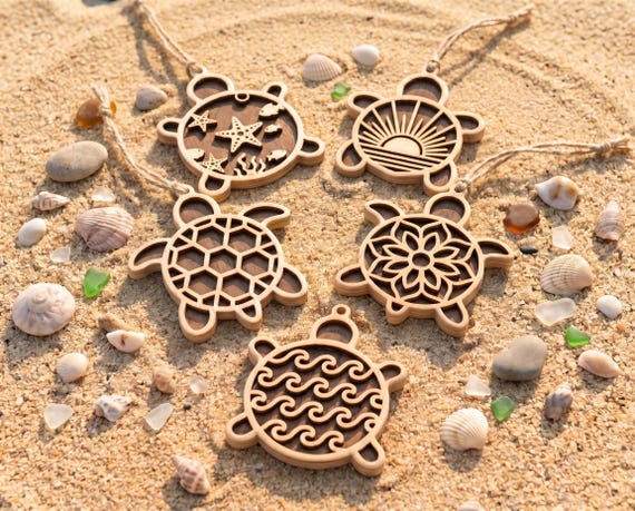 Sea Turtle SVG Laser Cut File, Layered Turtle SVG, Summer Keychain Vector Bundle, Bag Charms, Ocean Mandala Glowforge File, Digital Download