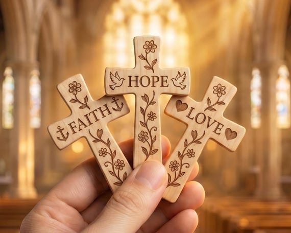 Faith Hope Love Cross SVG, Laser Cut File for Glowforge, Engraved Flower Cross Design, Baptism Gift LightBurn Digital Download