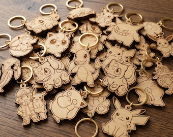 Archivos SVG de Pocket Monsters para corte láser, llaveros de anime SVG para grabado láser, plantillas de llaveros de madera contrachapada, descarga digital, 27 diseños