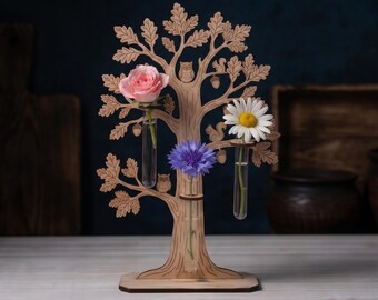 Flower Propagation Station SVG Laser Cut File, Tree Bud Vase Stand Silhouette, Test Tube Flower Holder Planter Glowforge Template