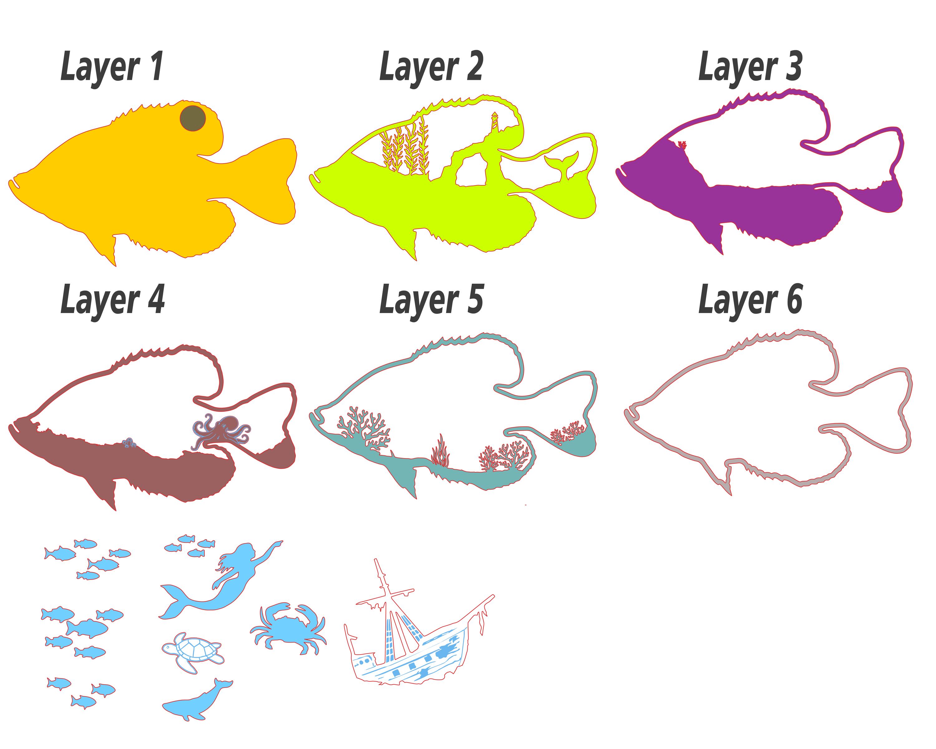 3D Layered Fish SVG | Multilayer Ocean Laser Cut File | Sea Life Wood ...