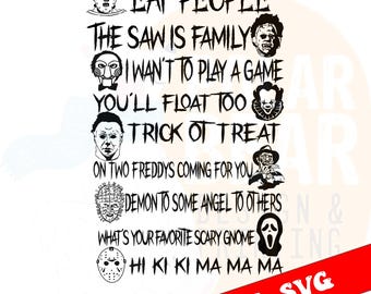 Horror Movie Character Silhouettes with Famous Quotes | Halloween SVG PNG Bundle | Scary Killer Icons | Creepy Movie Art Digital Download