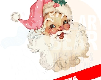 Pink Santa PNG: Vintage Christmas Clipart (Digital Download)