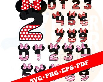 Red and Pink Birthday Minnie numbers svg – Minnie mouse png – Numbers clipart – Birthday svg – Bow Minnie svg – eps, pdf, svg for cricut