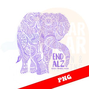 Memories Matter Elephant PNG | Alzheimer Awareness Floral Sublimation | Bundle with Purple Elephants Flowers Ribbons and Support Quotes