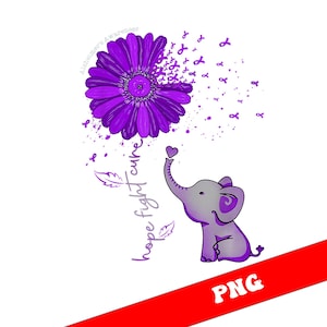 Alzheimer Awareness PNG Bundle with Purple Elephants Flowers Ribbons and Support Quotes for Sublimation and Digital Printing