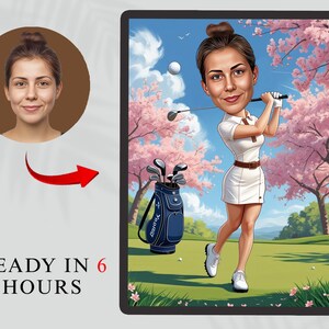 Benutzerdefinierte Golf Cartoon Portrait, personalisierte Karikatur für Golferin, lustiges Geschenk für sie, Digital Golf Art vom Foto