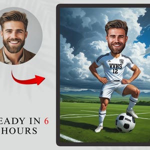 Footballer Caricature, Football Cartoon Portrait, Gift for him, Soccer Cartoon, Funny football Gift, Custom Caricature from Photo, Any team