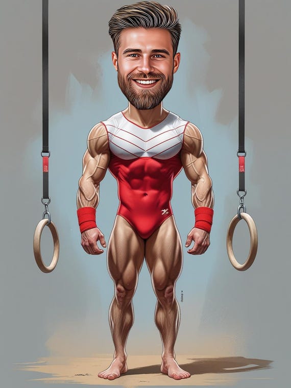 Custom Gymnast Caricature – Personalized Cartoon Portrait of Male