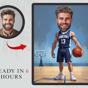 Custom Basketball Player Cartoon Portrait, Custom Funny Basketball Player Caricature Drawing from Photo, Gift for Basketball Player Cartoon