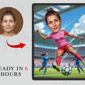 Personalised Soccer Player Cartoon Portrait, Custom Soccer Player Caricature from Photo,Funny Soccer Player Caricature Gift for Him,Any Team