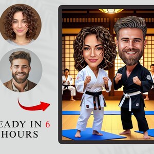 Custom Martial Arts Couple Cartoon Portrait, Karate Taekwondo Caricature Drawing, Fighter Couple Gift,  Martial Artist Cartoon Illustration