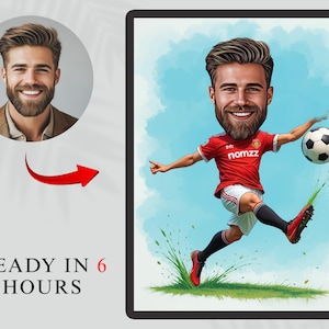 Footballer Caricature, Football Cartoon Portrait, Gift for him, Soccer Cartoon, Funny football Gift, Custom Caricature from Photo, Any team