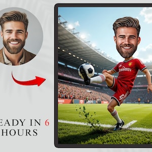 Custom Soccer Player Cartoon Portrait, Custom Soccer Player Caricature from Photo, Funny Soccer Player Caricature, Gift for Him , Any team