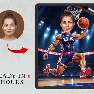 Custom Basketball Player Cartoon Portrait, Custom Funny Basketball Player Caricature Drawing from Photo, Gift for Basketball Player Cartoon