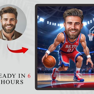 Custom Basketball Player Cartoon Portrait, Custom Funny Basketball Player Caricature Drawing from Photo, Gift for Basketball Player Cartoon