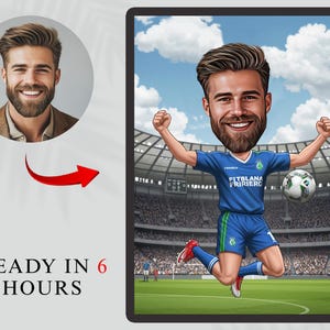 Personalised Soccer Player Cartoon Portrait, Custom Soccer Player Caricature from Photo,Funny Soccer Player Caricature Gift for Him,Any Team