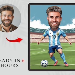 Footballer Caricature, Football Cartoon Portrait, Gift for him, Soccer Cartoon, Funny football Gift, Custom Caricature from Photo, Any team