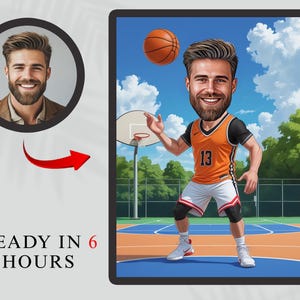 Personalized Basketball Player Cartoon Portrait, Custom Funny Basketball Player, Caricature Drawing from Photo, Gift for Basketball Player