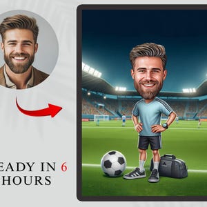 Personalised Soccer coach Cartoon Portrait, Custom Soccer Player Caricature from Photo,Funny Soccer Player Caricature Gift for Him,Any Team