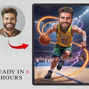 Custom Basketball Player Cartoon Portrait, Basketball Caricature, Gift for Basketball Player, Basketball Portrait, Caricature Art from Photo