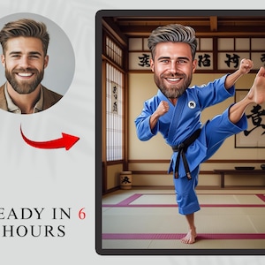 Custom Karate Cartoon Portrait, Personalized Karete Caricature, Karete Gift, Karete Cartoon, Caricature From Photo, Martial Arts Gift