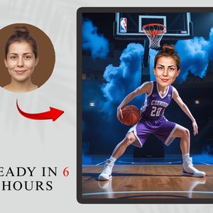 Custom Basketball Player Cartoon Portrait, Custom Funny Basketball Player Caricature Drawing from Photo, Gift for Basketball Player Cartoon