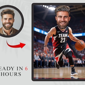 Custom Basketball Player Cartoon Portrait, Basketball Caricature, Gift for Basketball Player, Basketball Portrait, Caricature Art from Photo