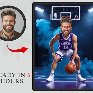 Personalized Caricature Portrait, Basketball Player Cartoon Portrait, Gift for Basketball Player, Basketball Caricature, Sport Cartoon