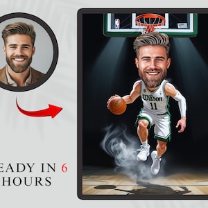 Custom Basketball Player Cartoon Portrait, Custom Funny Basketball Player Caricature Drawing from Photo, Gift for Basketball Player art
