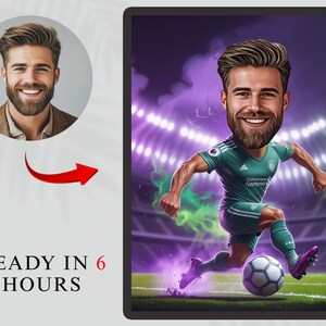 Footballer Caricature, Football Cartoon Portrait, Gift for him, Soccer Cartoon, Funny football Gift, Custom Caricature from Photo, Any team