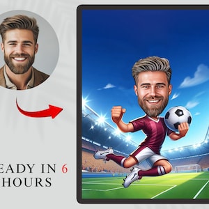 Personalised Soccer Player Cartoon Portrait, Custom Soccer Player Caricature from Photo,Funny Soccer Player Caricature Gift for Him,Any Team