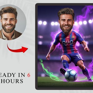 Custom Soccer Player Cartoon Portrait, Custom Soccer Player Caricature from Photo, Funny Soccer Player Caricature, Gift for Him , Any team
