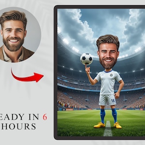Footballer Caricature, Football Cartoon Portrait, Gift for him, Soccer Cartoon, Funny football Gift, Custom Caricature from Photo, Any team