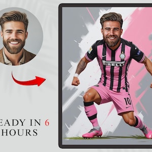 Personalised Soccer Player Cartoon Portrait, Custom Soccer Player Caricature from Photo,Funny Soccer Player Caricature Gift for Him,Any Team