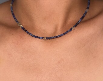 Gargantilla de cuentas de piedra azul · Collar de estrella de titanio · Joyería de inspiración oceánica para combinar con otras joyas