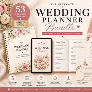 Floral Wedding Planner Bundle, Editable Canva Template, Printable Binder & Invitation Suite