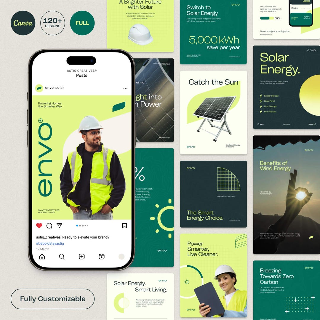 Solar Energy Canva Templates | Social Media Kit, IG Posts & Stories - Etsy