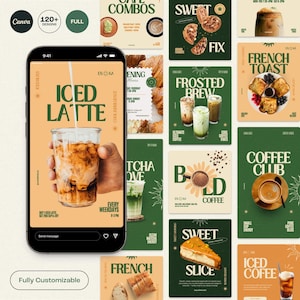 Cafe Social Media Kit Canva | Instagram Post & Story Vorlagen | Coffee Shop Marketing Grafiken