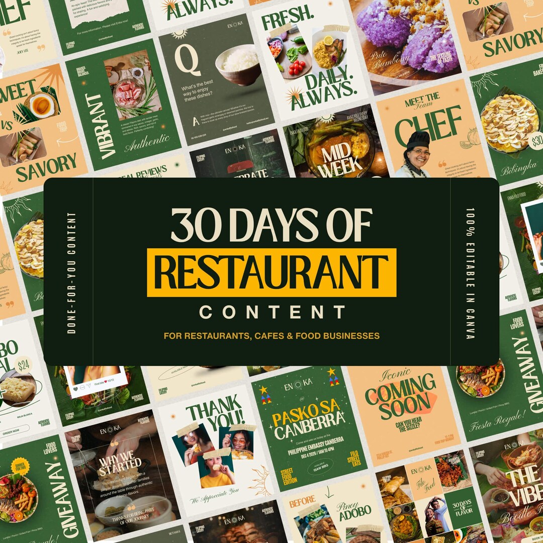 Restaurant Social Media Templates – 30 Days of Instagram Content for ...