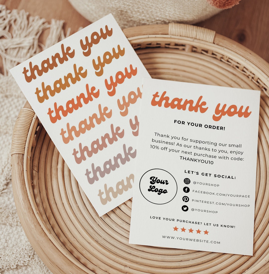 Editable Retro Thank You Card Template for Small Business DIY Thanks ...