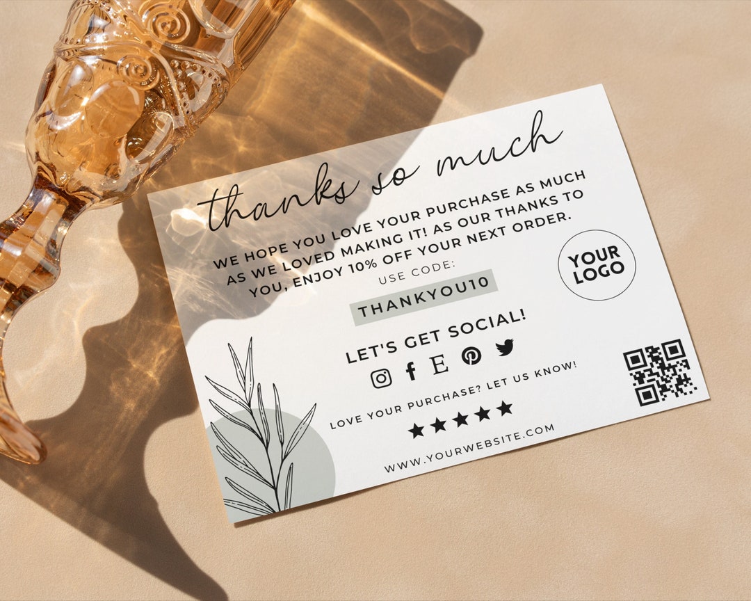 Editable Thank You Card Template for Small Business DIY Thanks ...