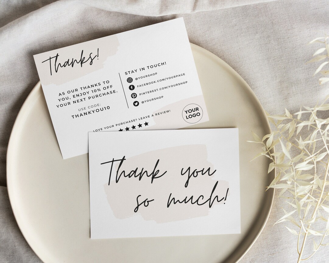 Digital Thank You Card Template for Small Business DIY Thanks Printable ...