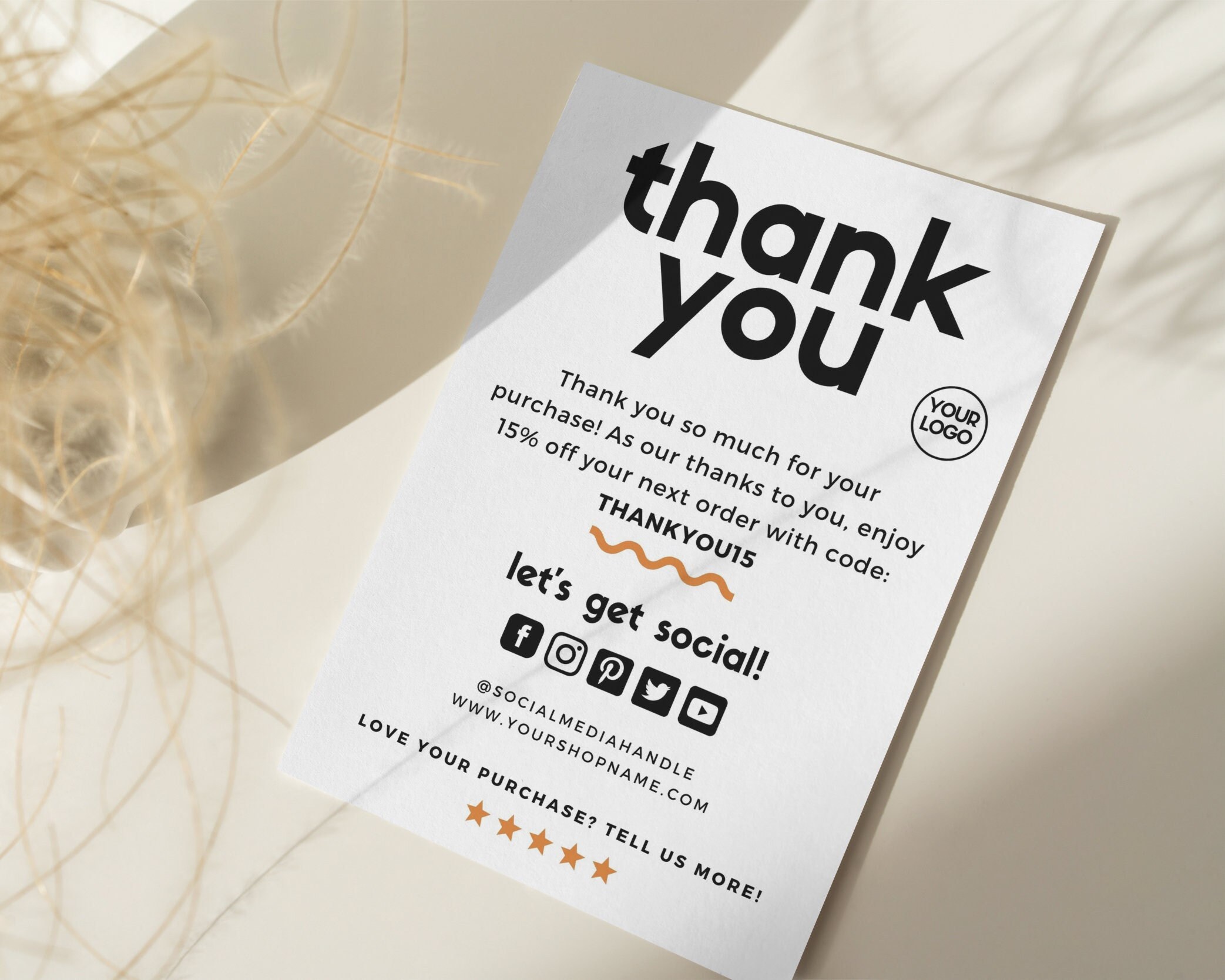 Digital Thank You Card Template for Small Business DIY Editable Thanks ...