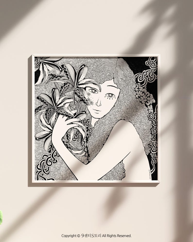 Petal Hug – Square Pattern Art Print (33 Cm Digital Download) | Black ...