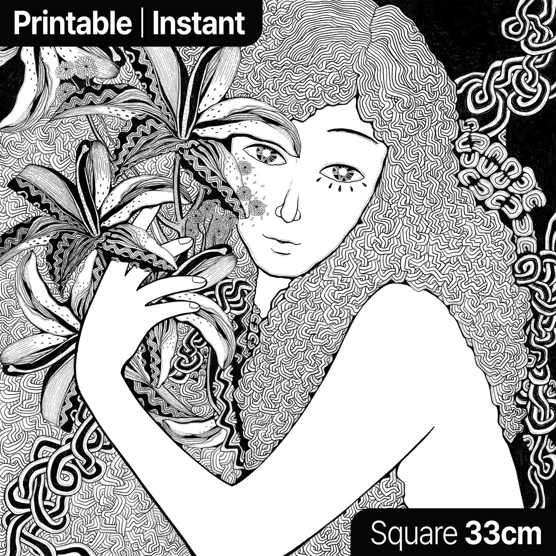 Petal Hug – Square Pattern Art Print (33 Cm Digital Download) | Black ...