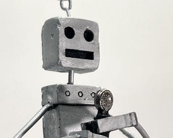 Swordmaster Robot - Christmas Tree Ornament / Decor Sculpture - with metal broadsword