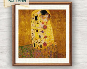 Schema per punto croce "Il Bacio" di Gustav Klimt in formato PDF – Ricamo di un dipinto famoso, download immediato