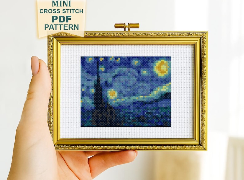 Mini Van Gogh Starry Night Cross Stitch Pattern PDF – Famous Painting ...